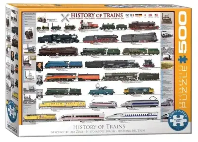 History of trains palapeli 500 palaa (junien historia) on kanadalaisen Eurographics Puzzlesin valmistama juna-aiheinen palapeli. Kuvakollaasissa eri aikakausien junia, ja niiden ohessa tiedot mallista.