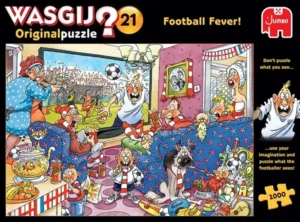 Wasgij Original 21 Football Fever palapeli 1000 palaa on alankomaalaisen Jumbon valmistama mysteeripalapeli. Wasgissa pääset mukaan telkkarin ääreen seuraamaan jalkapallo-ottelua.