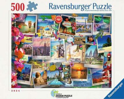 Gatilandia palapeli 500 palaa on Ravensburgerin vuoden 2025 uutuus, jonka kuvassa valokuvia nähtävyyksistä eri puolilta maailmaa.