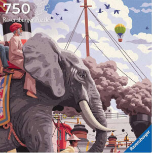 Around the world in 80 days palapeli 750 palaa on Ravensburgerin vuoden 2025 uutuus. Maailman ympäri 80 päivässä on Jules Vernen tarina, joka nyt myös palapelinä.