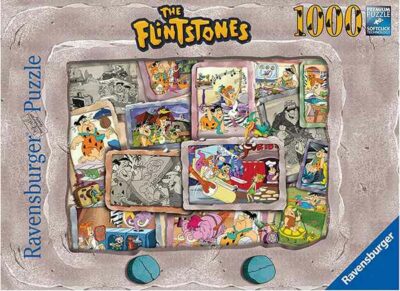 The Flintstones palapeli 1000 palaa on Ravensburgerin Kiviset ja Soraset -sarjakuvan kuvitus kollaasina.