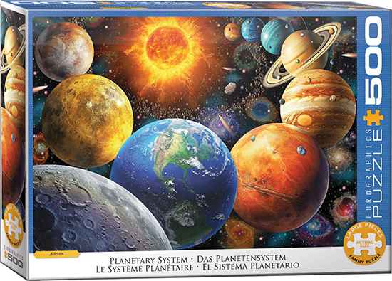 Planetary system palapeli 500 palaa on kuva aurinkokunnasta; auringosta ja planeetoista.