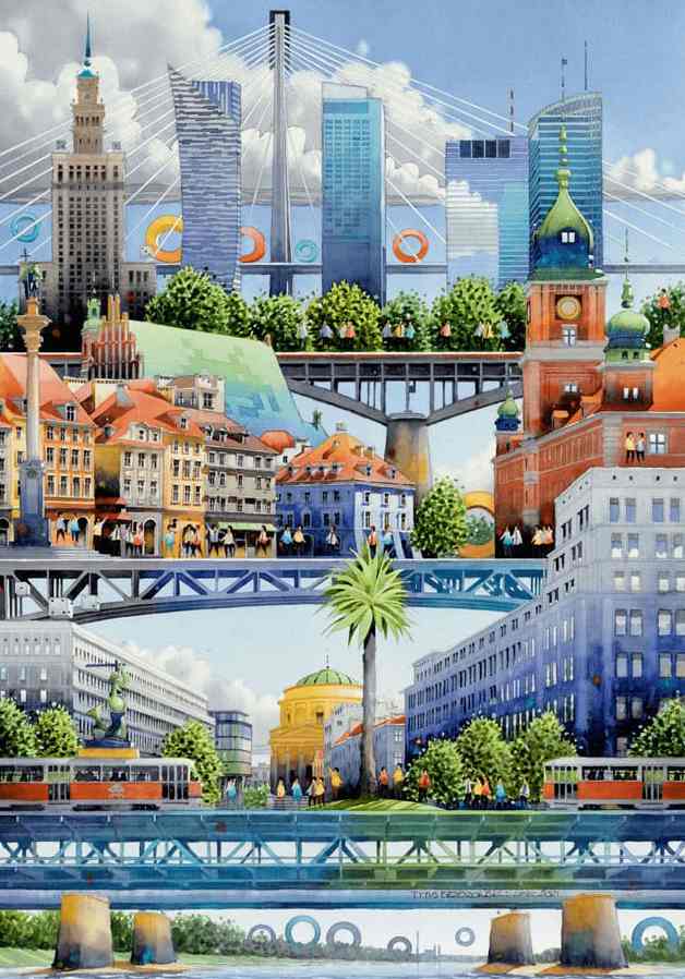 Tytus Brzozowski Imagination Puzzle: Warsaw Bridges 1000 palaa. Taidepalapeli ja maisemapalapeli Good Lootilta
