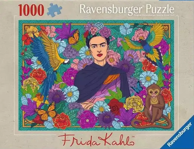 Ravensburger Frida Kahlo's Paradise palapeli Parrot, Monkey and Blooms on 1000 palan palapeli. taidepalapeli