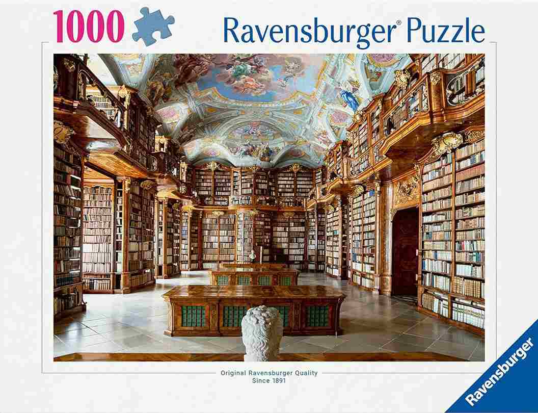 Ravensburger Library at St. Florian Monastery palapeli 1000 palaa on on Ravensburgerin uutuus, jossa upea kirjasto. Kirjasto-palapeli ja huonepalapeli