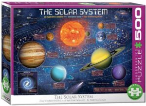 The Solar System palapeli 500 palaa, jossa aurinkokunnan planeetat ja tietoa niistä