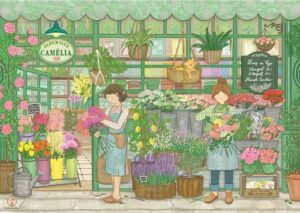 Magnolia Fleuriste Camelia palapeli 1000 palaa on Le Chat Coletten kuvittama kukka kauppa palapeli.