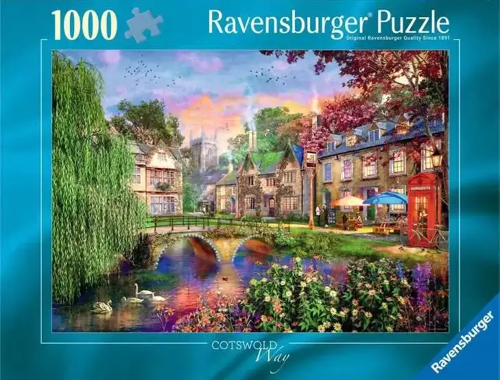 Cotswold Way palapeli 1000 palaa on Ravensburgerin maisemapalapeli, jossa vie idylliseen Cotswoldiin.