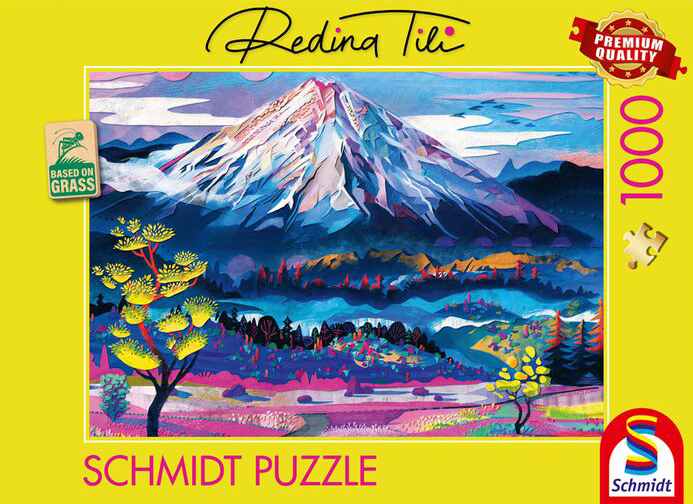 The calm of the mountain palapeli 1000 palaa on Redina Tilin kuvittama värikäs vuoripalapeli.