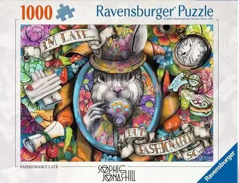 Fashionably Late palapeli 1000 palaa on Ravensburgerin fantasiapalapeli kuvitus Sophie Jona-Hill