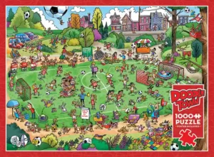 Doodle Town Offside Antics palapeli 1000 palaa on Cobble Hillin huumorintäytteinen jalkapalloaiheinen palapeli. Cobble Hill palapeli