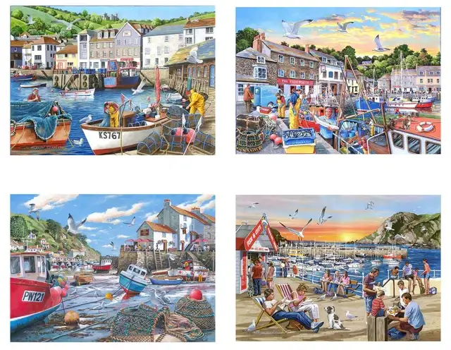 Days at the Dock palapelit 4x500 palaa on House of Puzzles (HOP) valmistama neljän satama-aiheisen palapelien setti.