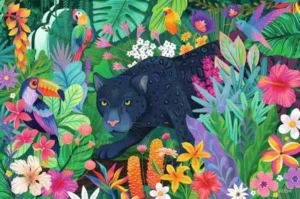 Panther in Flowery Jungle palapeli 3000 palaa, pantteri palapeli Ravensburger palapeli