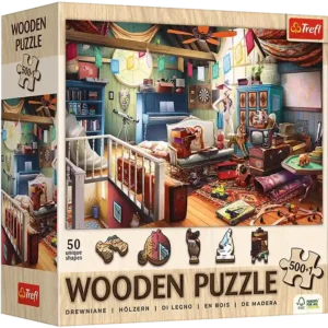 Treasures in the Attic puinen palapeli 500+1 palaa, Trefl'n Wooden puzzle -puupalapelien sarjaa.