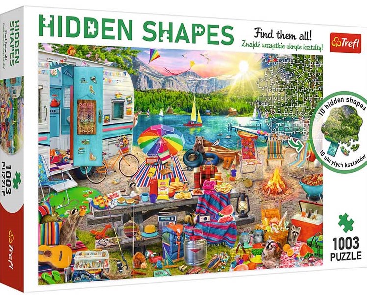 Motorhome Trip palapeli 1000 palaa on Hidden Shapes -palapeli, jossa palapelin sisällä on kymmenen muotopalapeliä.