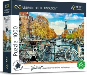 Autumn in Amsterdam Netherlands palapeli 1000 palaa on Trefl Primen maisemapalapeli Amsterdamista, Hollannista.