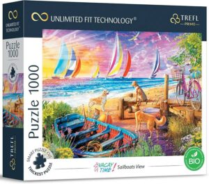 Sailboats view palapeli 1000 palaa on Trefl Primen ranta-aiheinen palapeli.