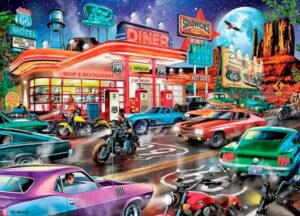 Route 66 Diner on 1000 palan palapeli, joka vie ikonisen Route 66 ‑tien varrella sijaitsevalle taukopaikalle. jenkkiautot palapeli